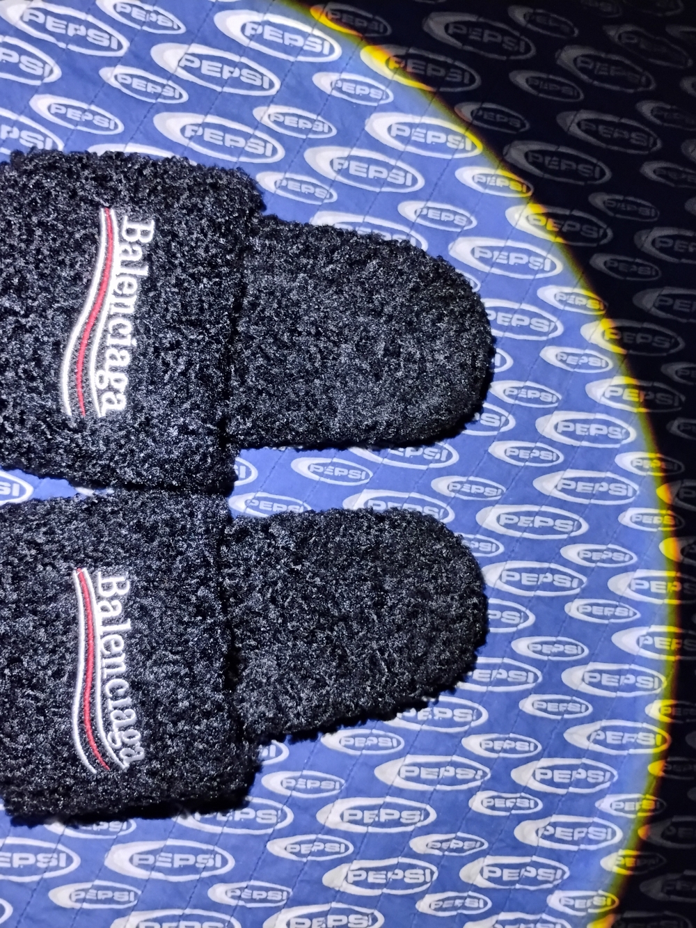Balenciaga Black Fuzzy Logo Slide Slippers